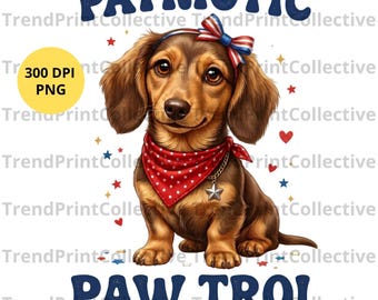 Patriotic Paw Trol Dachshund PNG, 4th of July Dog Shirt Design (Digital Download)