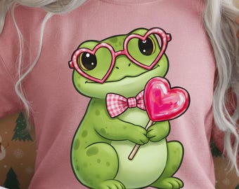 Funny Frog Valentine PNG, Heart Glasses Clipart (Digital Download