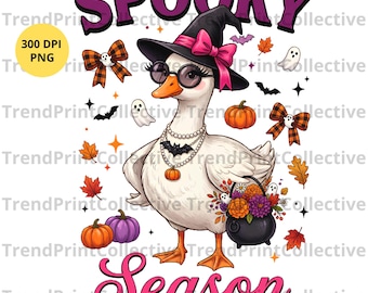 Spooky Goose PNG Halloween Witch Sunglasses Digital Design Sublimation Cute Duck Cauldron Pumpkin Fall Shirt Gift for Halloween Party Lover