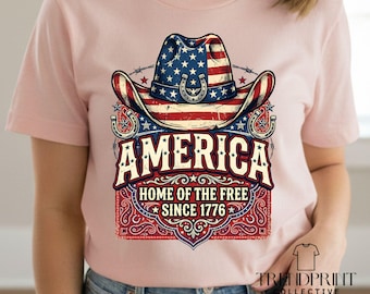 Patriotic Cowboy Hat PNG, America Home of the Free Since 1776 Design (Digital Download)