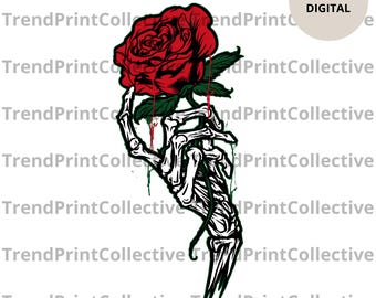 Gothic Skeleton Hand Holding Rose PNG | Tattoo Design (Digital Download)