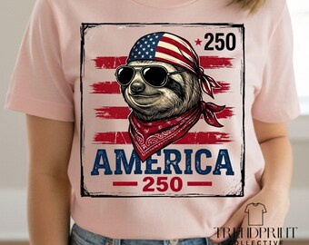 America 250 Sloth PNG, 4th of July Grunge Patriotic Sublimation T-Shirt Design, Funny Independence Day 1776 2026 Digital Download