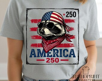 America 250 Raccoon PNG, Grunge Patriotic Sublimation Design (Digital Download)