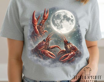 Funny Crawfish PNG Instant Download | Vintage Moon Ocean Design | Sublimation Shirt Clipart Transparent Background