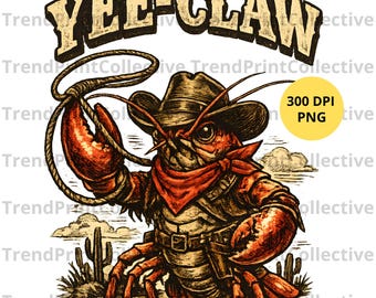 Western Animal PNG Instant Download | Retro Cowboy Lobster Illustration | Funny Nautical Shirt Design