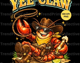 Cowboy Lobster PNG | Funny Western Crawfish Clipart (Instant Download)