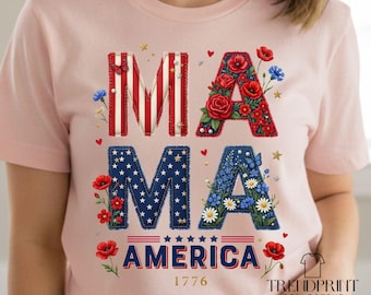 Patriotic Mama Floral Watercolor PNG, Americana Coquette Bow Design (Digital Download)