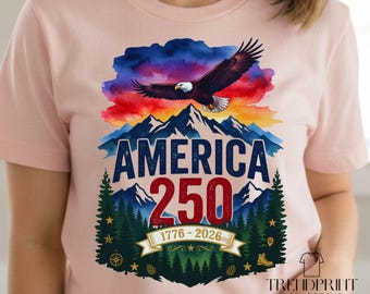 America 250 Eagle Mountain Watercolor PNG, 4th of July Sublimation Design, Patriotic 1776 2026 T-Shirt Digital Download