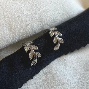 Leaf Sterling Silver 925 Ear cuff for women, Zircon Clip On Earrings, Without Piercing,  Leaf Earrings Jewelry