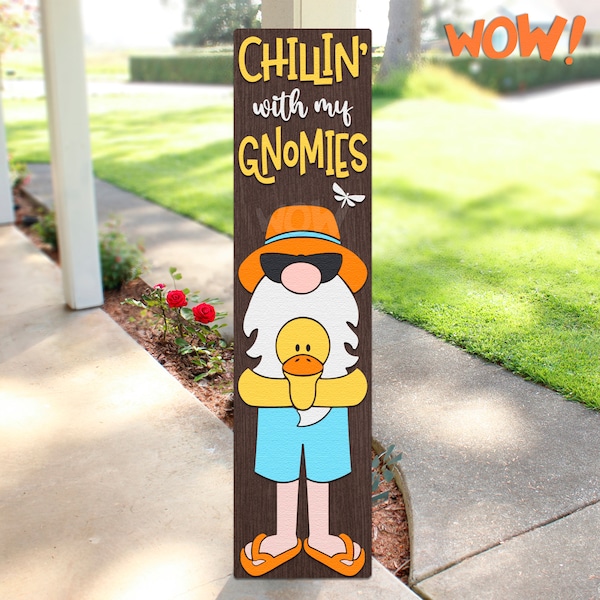 Chillin’ with my Gnomies SVG, Porch Board Cut File, Gnome with Sunglasses  DXF, Layered Summer Sign, Beach Theme Design