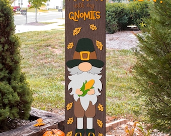 Thanksgiving with my Gnomies SVG, Fall Porch Sign, Layered Leaner Cut File, Autumn Decor, Silhouette of a Gnome with a Corn, Harvest Design