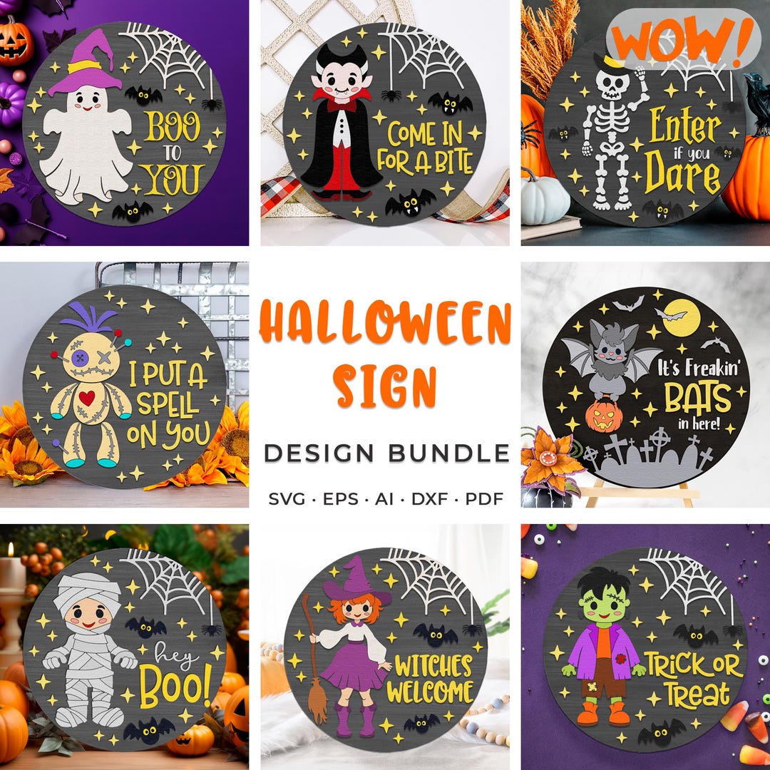 Halloween Door Sign SVG Bundle, Spooky Hanger Cut File, Includes ...