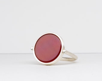 Rings with stone red silver 925 carnelian round minimal design signet ring