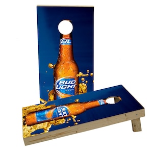 Bud Light Beer Bottle Themed Custom Cornhole Board Game Set