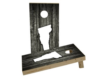 Vermont State Outline on Wood Slat Themed Custom Cornhole Board Game Set