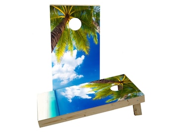 Palm Tree Overlook The Ocean Custom Cornhole Board Game Set