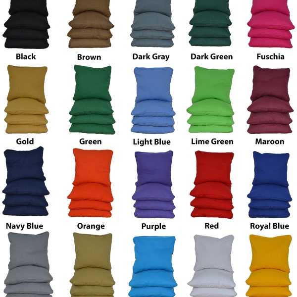 Set of 8 Regulation Cornhole Bags - Corn Filled - 20 Color Options - ACA / ACO Certified - Free Tote Bag
