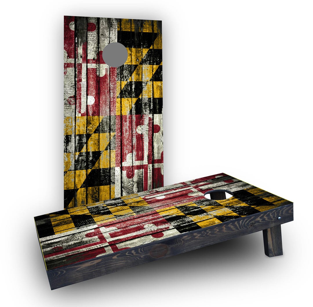 Maryland themed worn / distressed wood slat state flag themed custom cornhole board game set