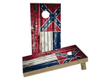 Mississippi Distressed Wood Slat State Flag Theme Regulation Custom Cornhole Board Game Set