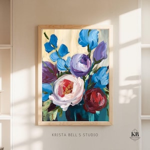 Dipinto decorativo botanico di peonie: regalo floreale per sempre, regalo premuroso per la mamma, arte murale per le camerette delle ragazze, femminismo, decorazione vivace