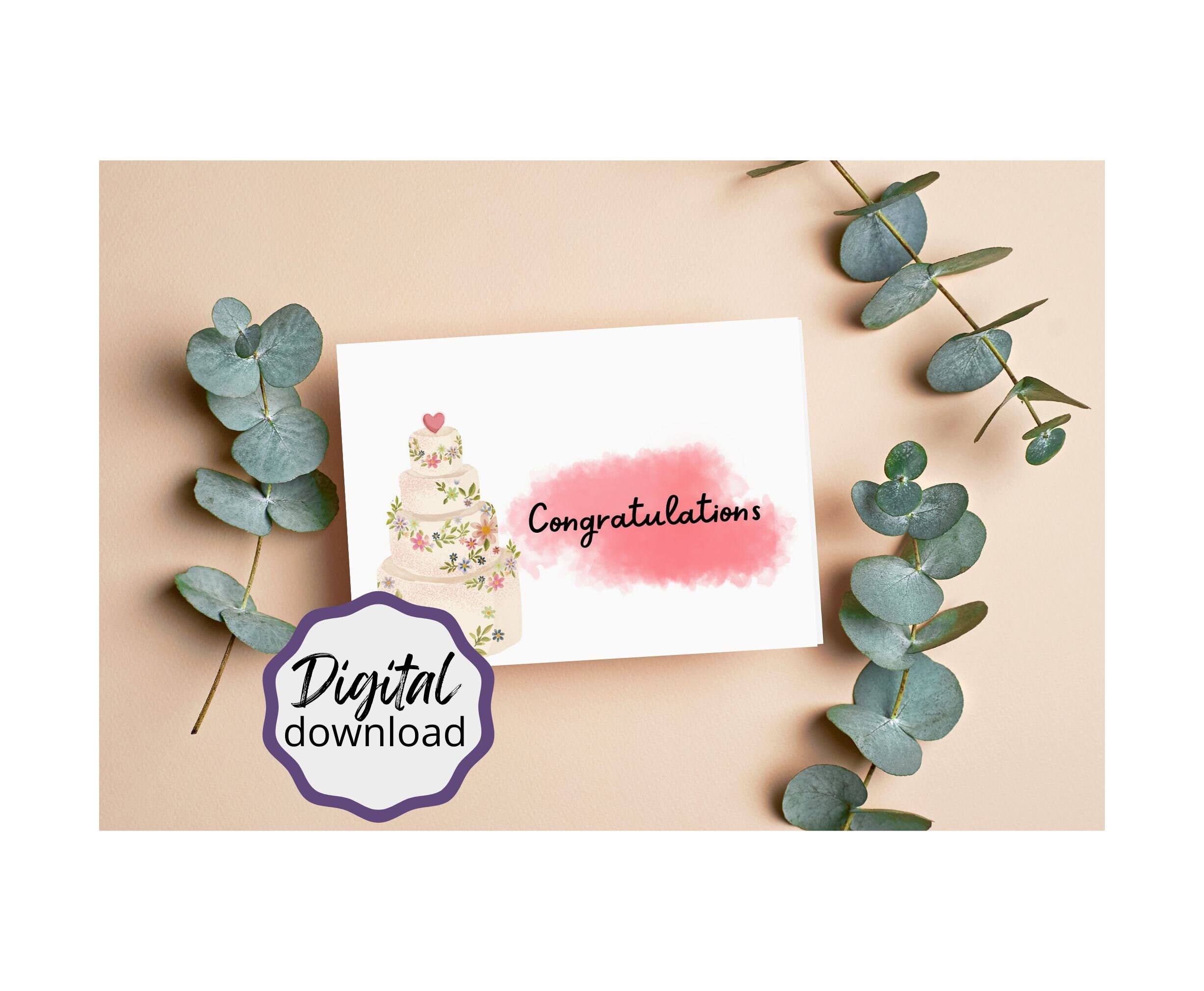 WEDDING CONGRATULATIONS CARD Printable Wedding Cake Greeting - Etsy