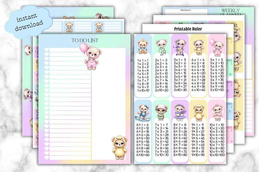 Printable School Item -multiplication Table- to Do List- Timetable ...