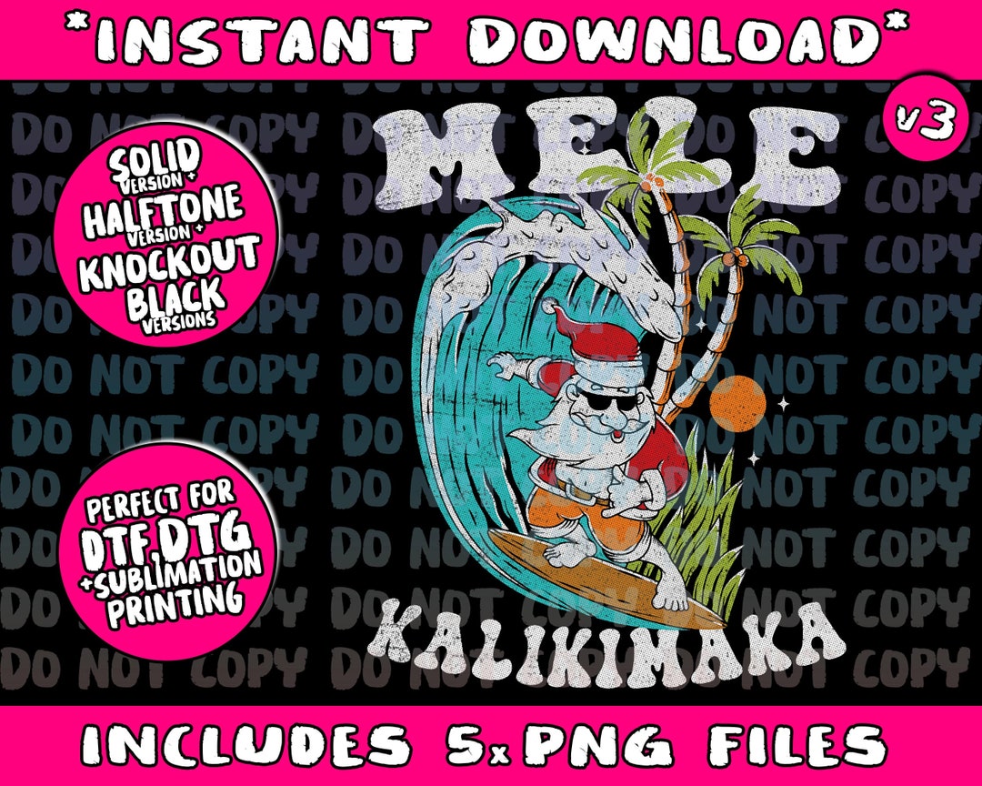 Mele Kalikimaka Hawaii Christmas Surfing Santa Png Bundle, Trending Png ...