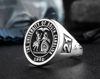 University Silver Ring, Family Crest Signet Ring, Gold Class Ring, College Ring, Father Day Gift, Graduation Gift, Senior Rings