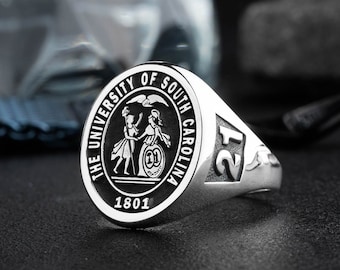 University Silver Ring, Family Crest Signet Ring, Gold Class Ring, College Ring, Father Day Gift, Graduation Gift, Senior Rings