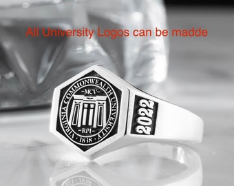 Engraved Family Crest Ring, Personalized University College Ring, Unique Graduation Gift, Custom Senior Ring, Sterling Silver College Ring
