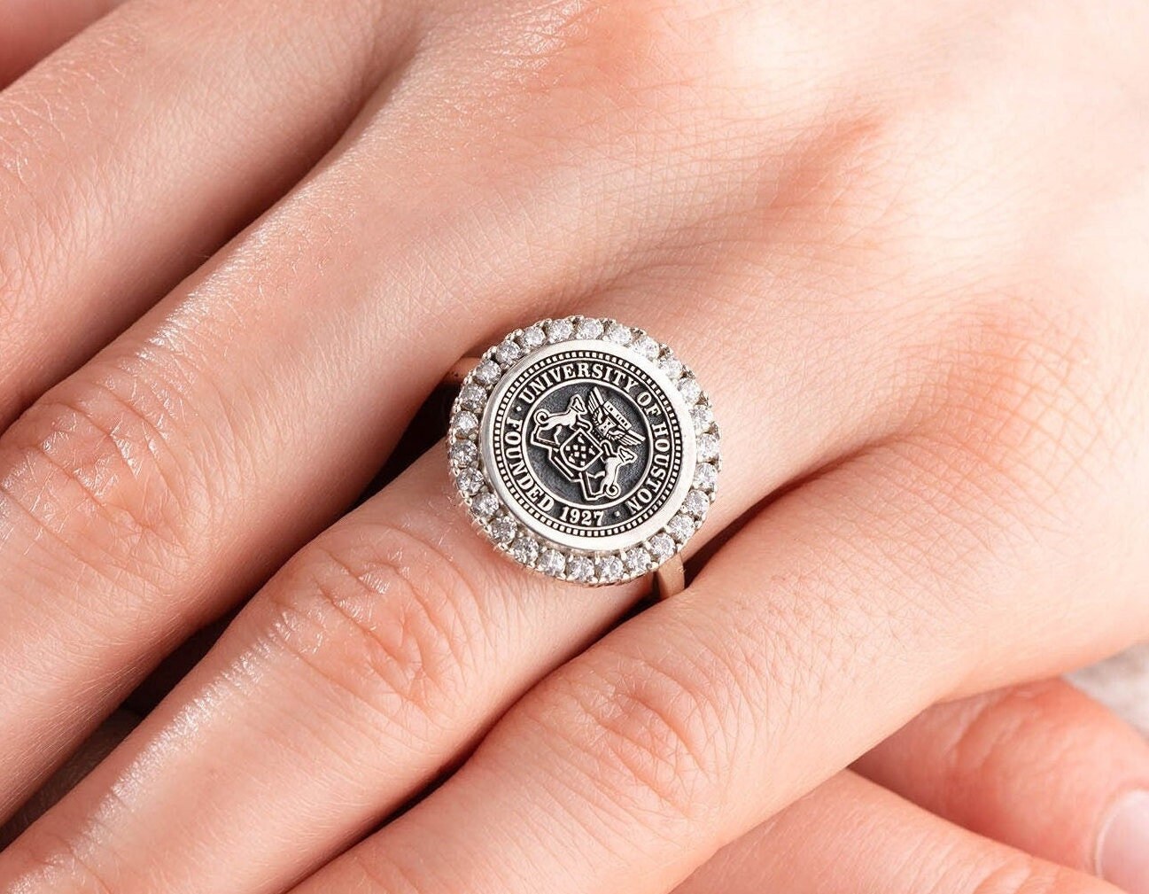 Blue Stone Silver College Ring University Silver Ring, Family 