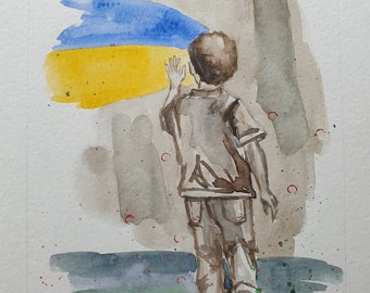 Arte mural de Ucrania: Niño para detener la guerra. Guerra en Ucrania.