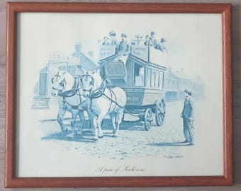 Lámina de caballos percherones, fotografía antigua enmarcada (27 cm x 21 cm)