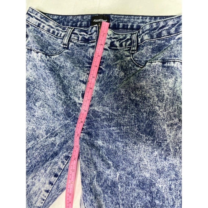 Jeans skinny da donna Joe Boxer a vita alta, lavaggio acido, blu, taglia 11, stile retrò anni '90. immagine 6