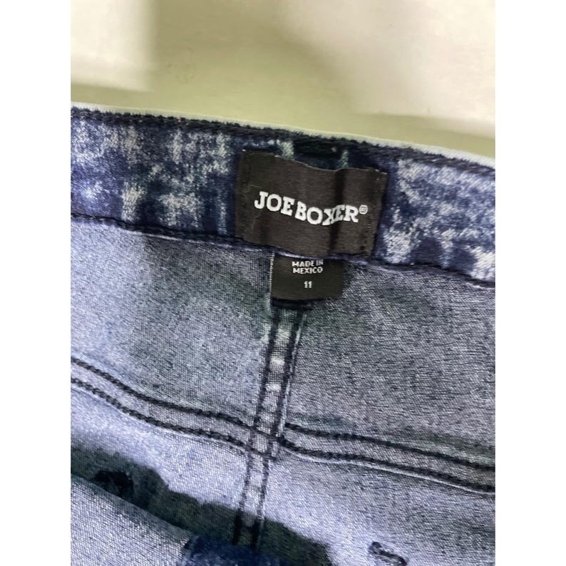 Jeans skinny da donna Joe Boxer a vita alta, lavaggio acido, blu, taglia 11, stile retrò anni '90. immagine 3