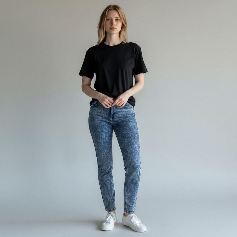 Jeans skinny da donna Joe Boxer a vita alta, lavaggio acido, blu, taglia 11, stile retrò anni '90. immagine 1