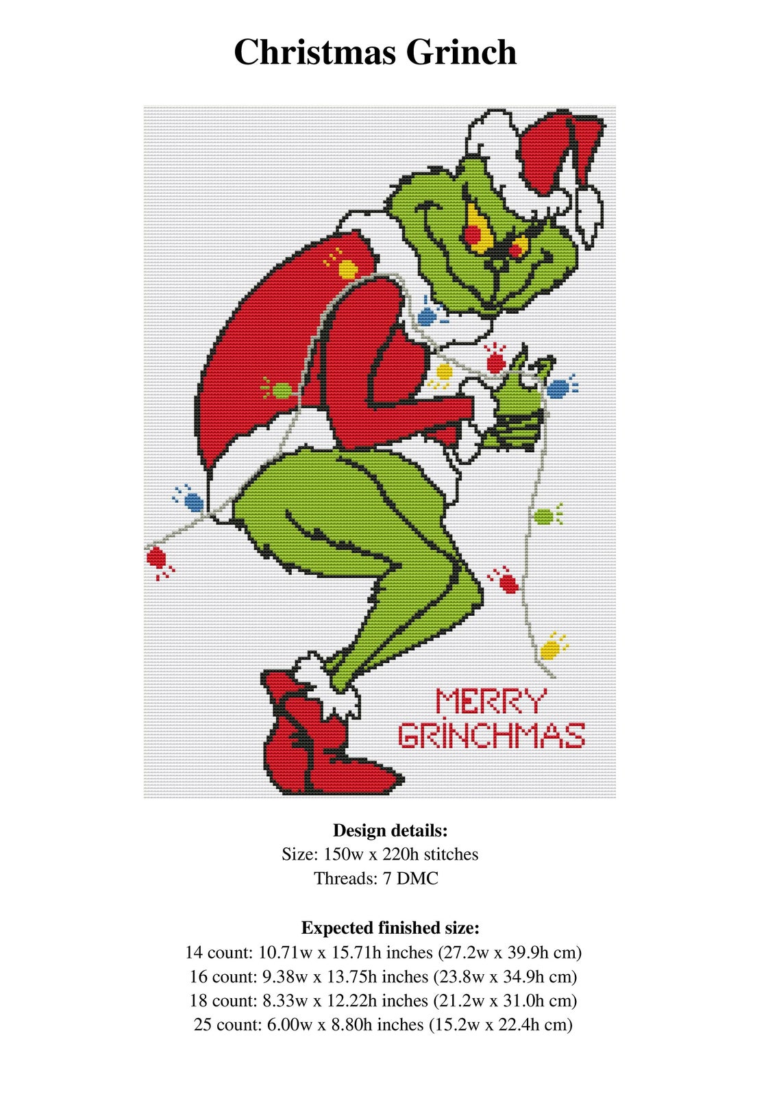 Grinch Cross Stitch Pattern / Christmas Cross Stitch Pattern / Etsy