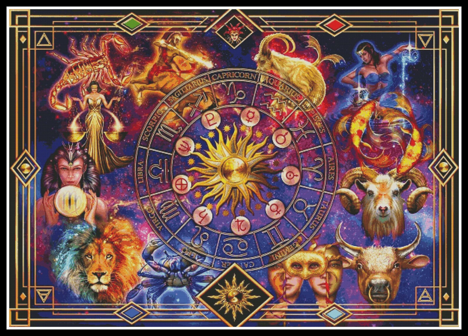 Zodiac Sign Counted Cross Stitch Pattern / Modern Astrological Etsy