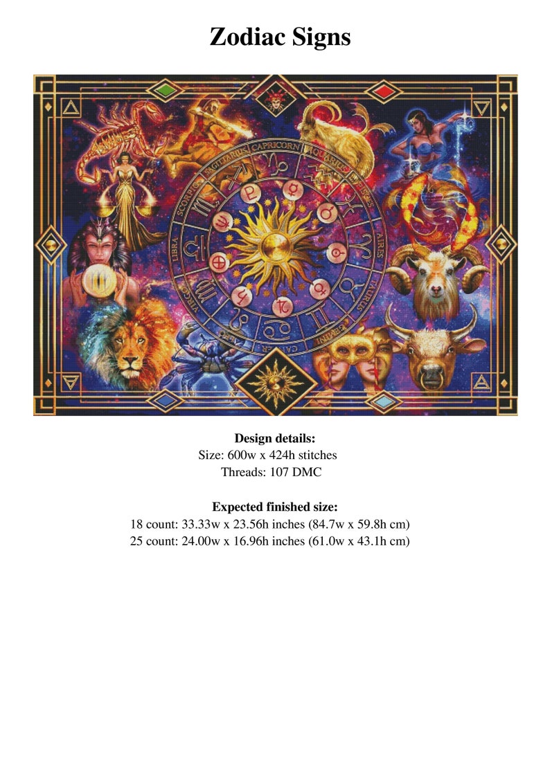Zodiac Sign Counted Cross Stitch Pattern / Modern Astrological Etsy