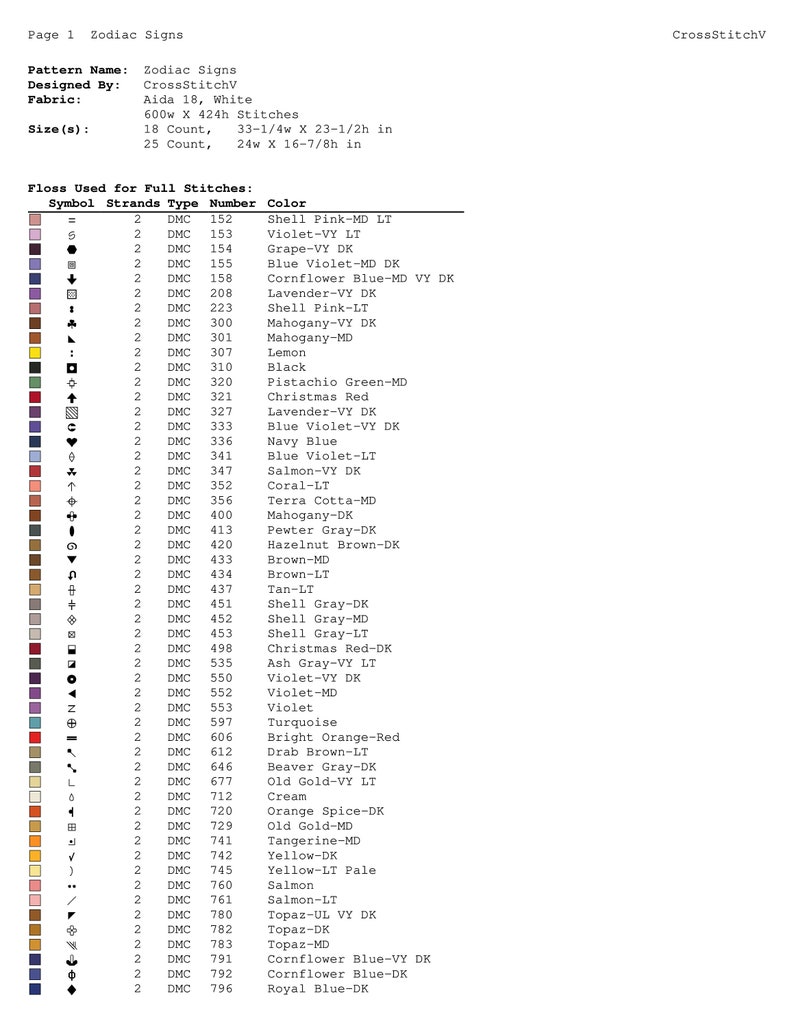 Zodiac Sign Counted Cross Stitch Pattern / Modern Astrological Etsy