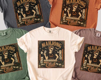 Halloween Mahjong Club Shirt, Comfort Colors Fall Mahjong Shirt, Retro Halloween Shirt, American Mahjong Tee, Mahjong  Girls Game Night Gift