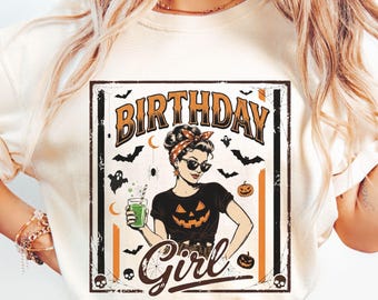 Retro Birthday Girl Halloween Shirt, Comfort Colors Birthday Shirt for Women, October Birthday Gift, Halloween Pumpkin Birthday Party Shirt