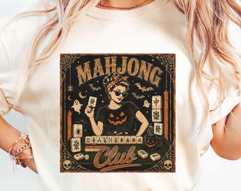Halloween Mahjong Club Shirt, Comfort Colors Fall Mahjong Shirt, Retro Halloween Shirt, American Mahjong Tee, Mahjong  Girls Game Night Gift