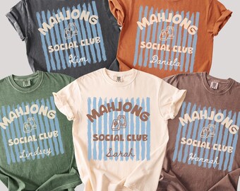 Personalized Mahjong Shirt, Custom Striped Mahjong Social Club, Funny Mahjong Player Tee, Girls Game Night Gift, Mahjong Hostess Gift