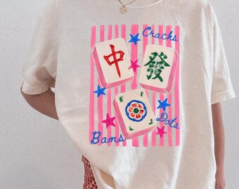 Camiseta de Mahjong Comfort Colors®, Camiseta del Club Social de Mahjong Cracks Dots Bams, Camiseta de Mahjong, Regalo para Amantes del Mahjong, Camiseta para Noches de Juego de Mahjong