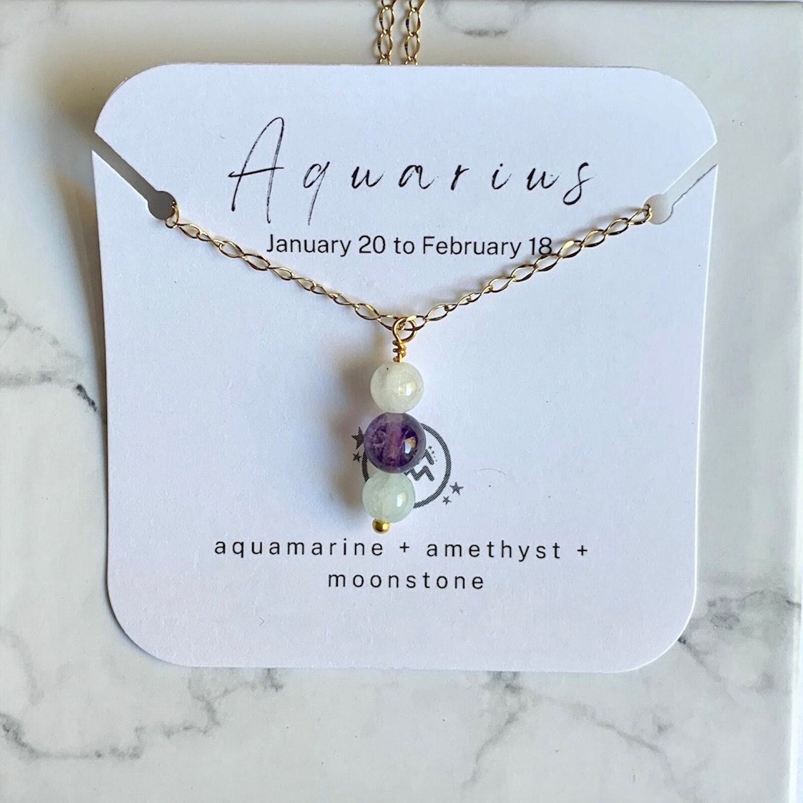 Aquarius Crystal Necklace Zodiac Necklace