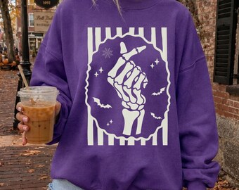 Halloween Sweatshirt, Skeleton Hand Heart Crewneck Sweatshirt, Spooky Gothic Pullover, Halloween Gift For Her, Witchy Fall Sweatshirt