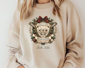 Personalized Christmas Mahjong Society Sweatshirt, Mahjong Christmas Shirt, Holiday Mahjong Gift, Mahjong Lover Gift, Mahjong Player Gift
