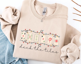 Christmas Mahjong Sweatshirt, Mahjong Tiles Shirt, Holiday Mahjong Gift, Mahjong Lover Sweatshirt, Game Night Gift for Her Mahjong Player