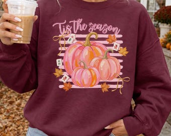 Mahjong Fall Sweatshirt, Mahjong Pumpkin Sweatshirt, Mahjong Lover Gift, Pink Pumpkin Crewneck, Autumn Sweatshirt, Game Night Gift for Her